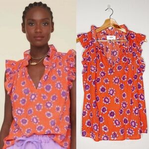 Xirena | Bex Floral Print Sleeveless Ruffled Blouse in Poppy, medium